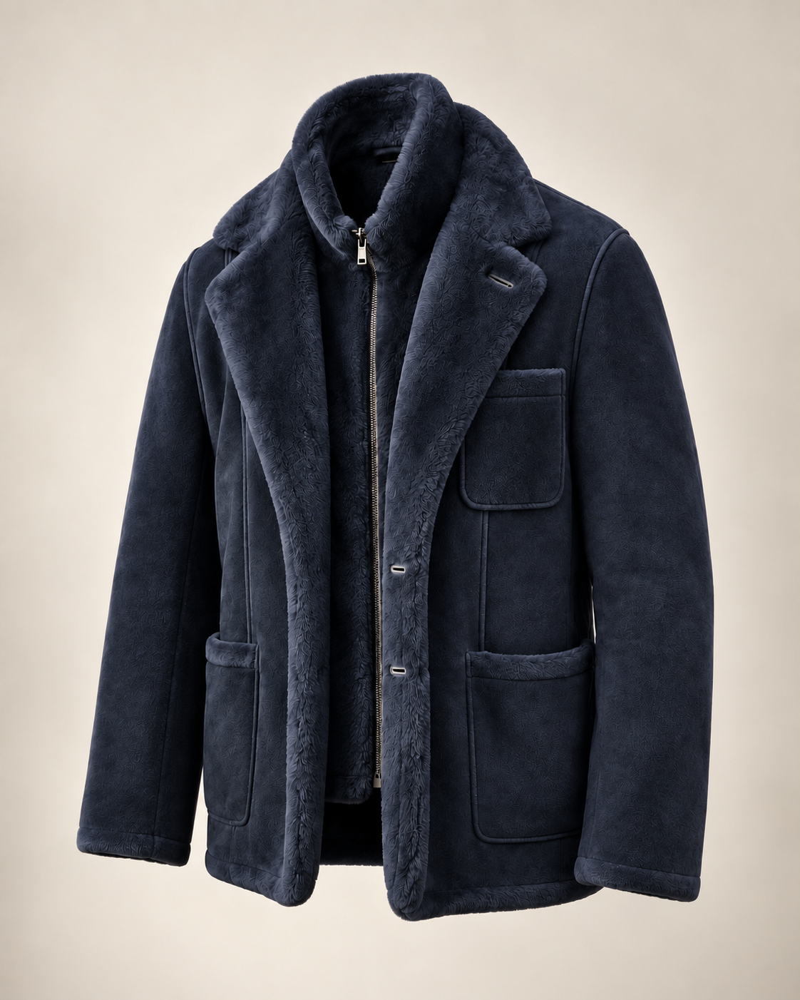The Mayfair Shearling Blazer in Deep Navy